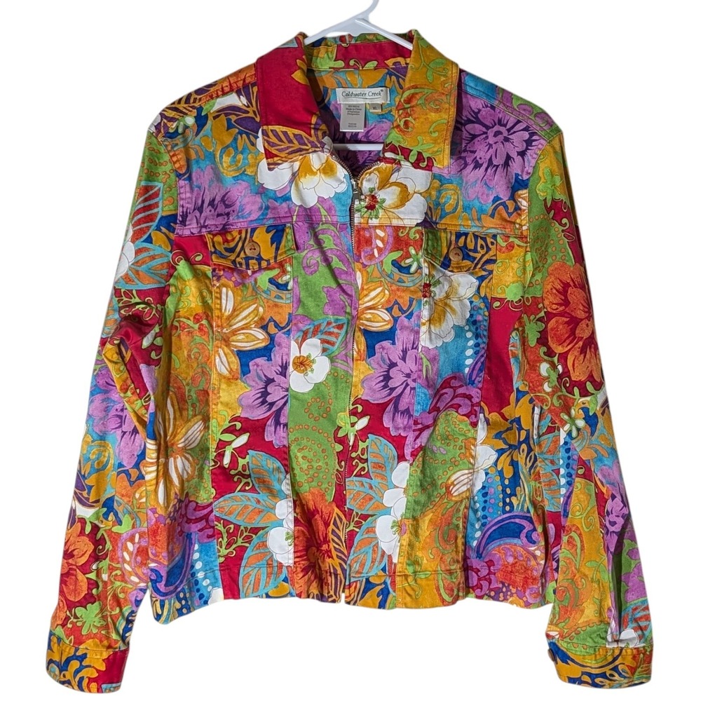 Coldwater Creek Jacket Stretch Bold Floral‎ Groovy Hipster Womens Extra Large